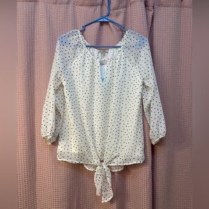 Beacon White Blouse with Black Polka Dots and Front Tie